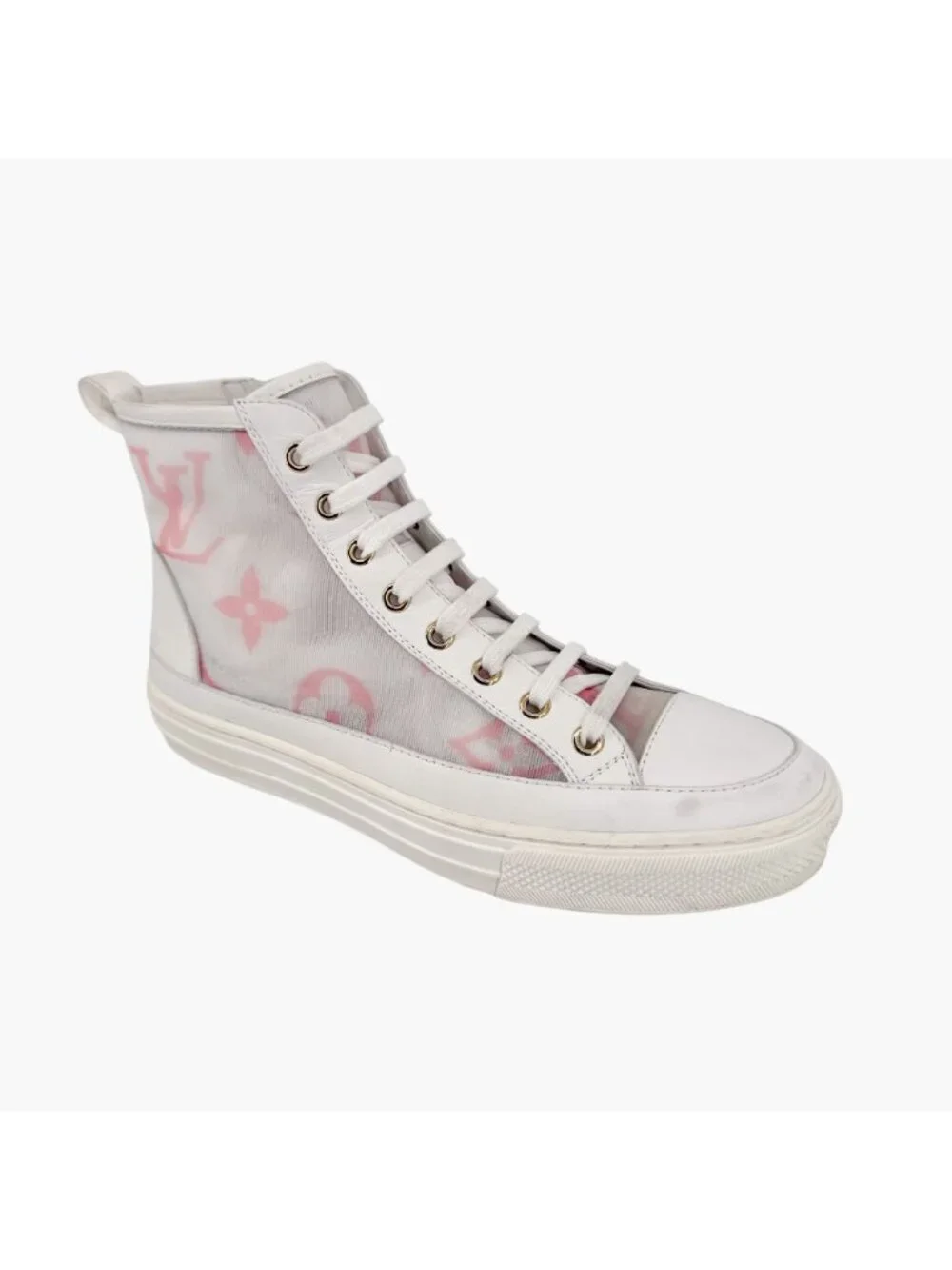 Louis Vuitton Stellar High Top White Pink Mesh Sneaker Boots Size 37 US 7 Women